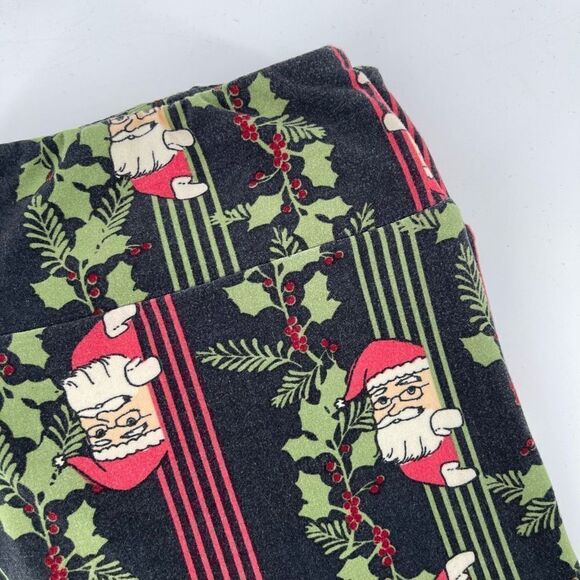 LULAROE Women’s Santa & Holly Red Green Striped High Waist Christmas Leggings - Picture 14 of 14